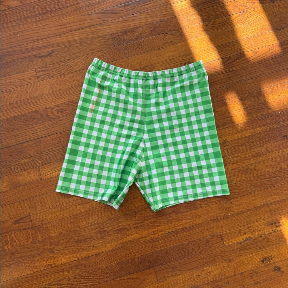 🍏 Green Gingham Bike Shorts - Picture 1 of 6
